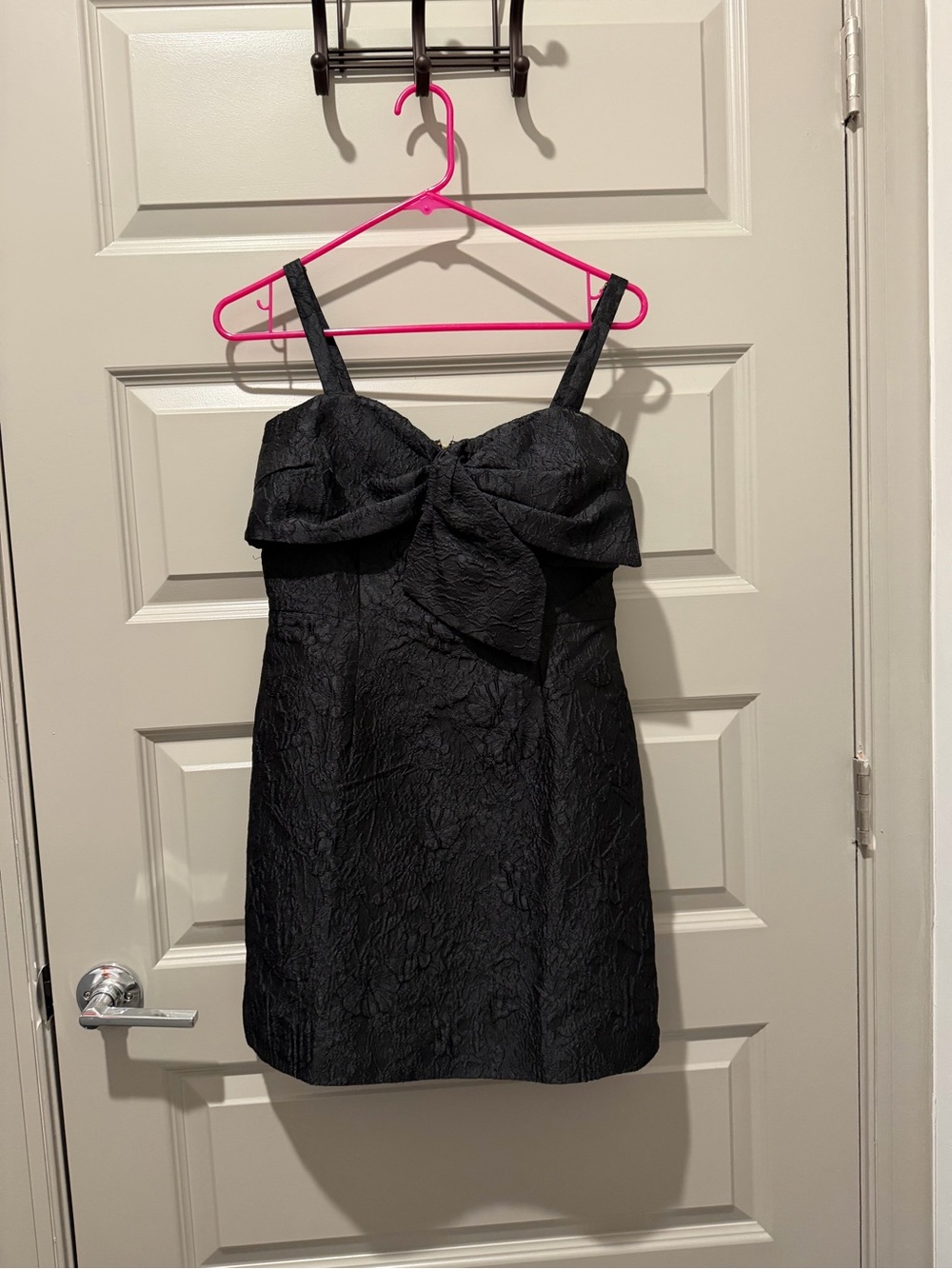 Lilly Pulitzer Black Textured Strap Mini Dress with Front Bow